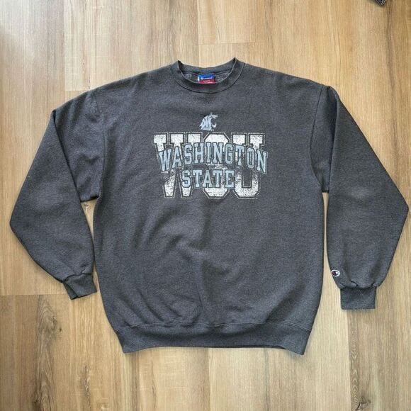 Vintage 1990s 90s Champion WSU Washington State Crewneck Sweater Grey Men’s XL - Picture 1 of 4